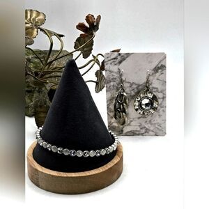 "5/$25" Mismatched Dangle Earrings And Bangle Bracelet Set Silvertone